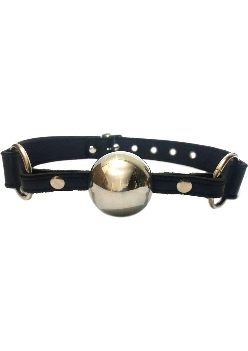 Rouge Adjustable Leather Ball Gag Black With Silver Ball