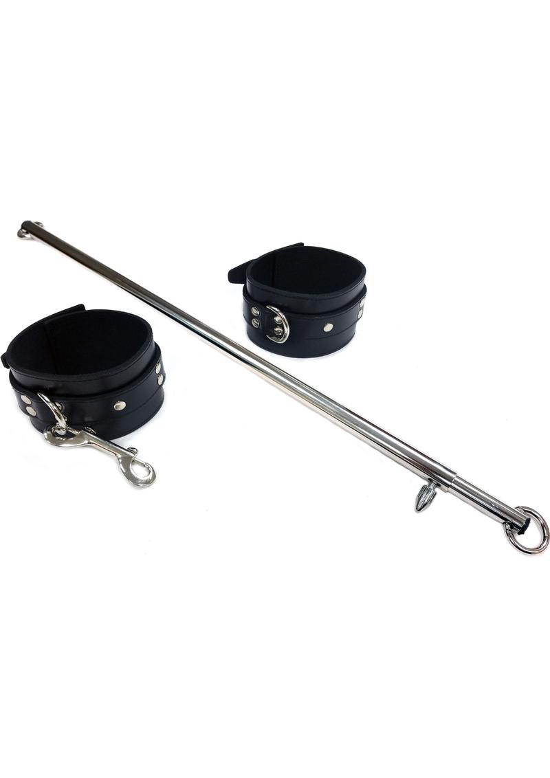 Rouge Adjustable Leg Spreader Bar With Leather Cuffs Black 24 Inch - 38 Inch