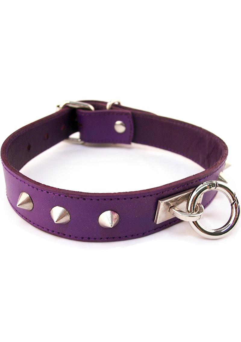 Rouge O Ring Studded Leather Collar Purple