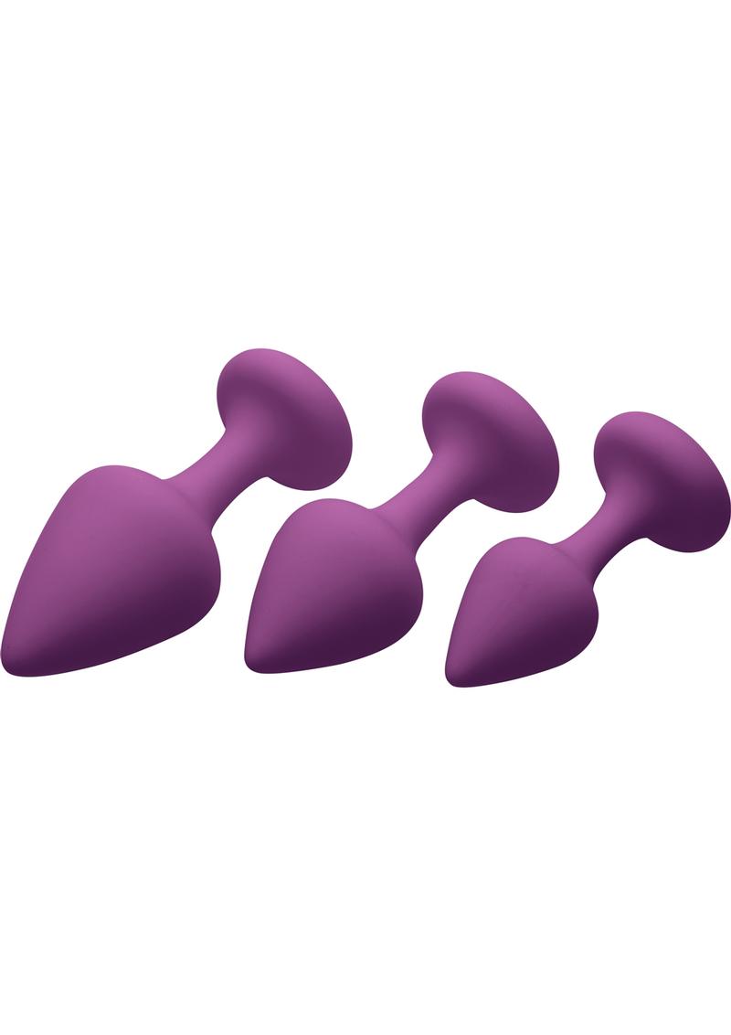 Frisky Purple Pleasures Silky Silicone Anal Plugs 3 Sizes Per Set