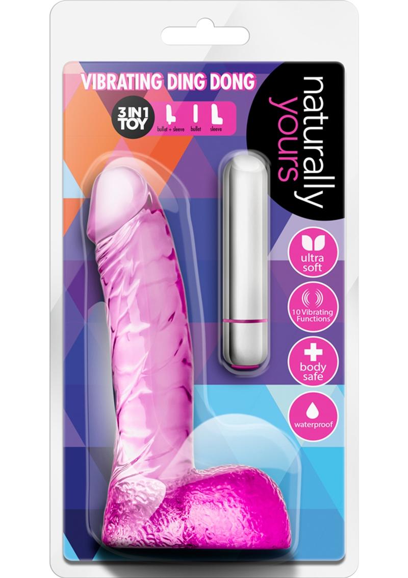 Naturally Yours Vibrating Ding Dong Jelly Dildo With Balls Waterproof Pink 6.5 Inch