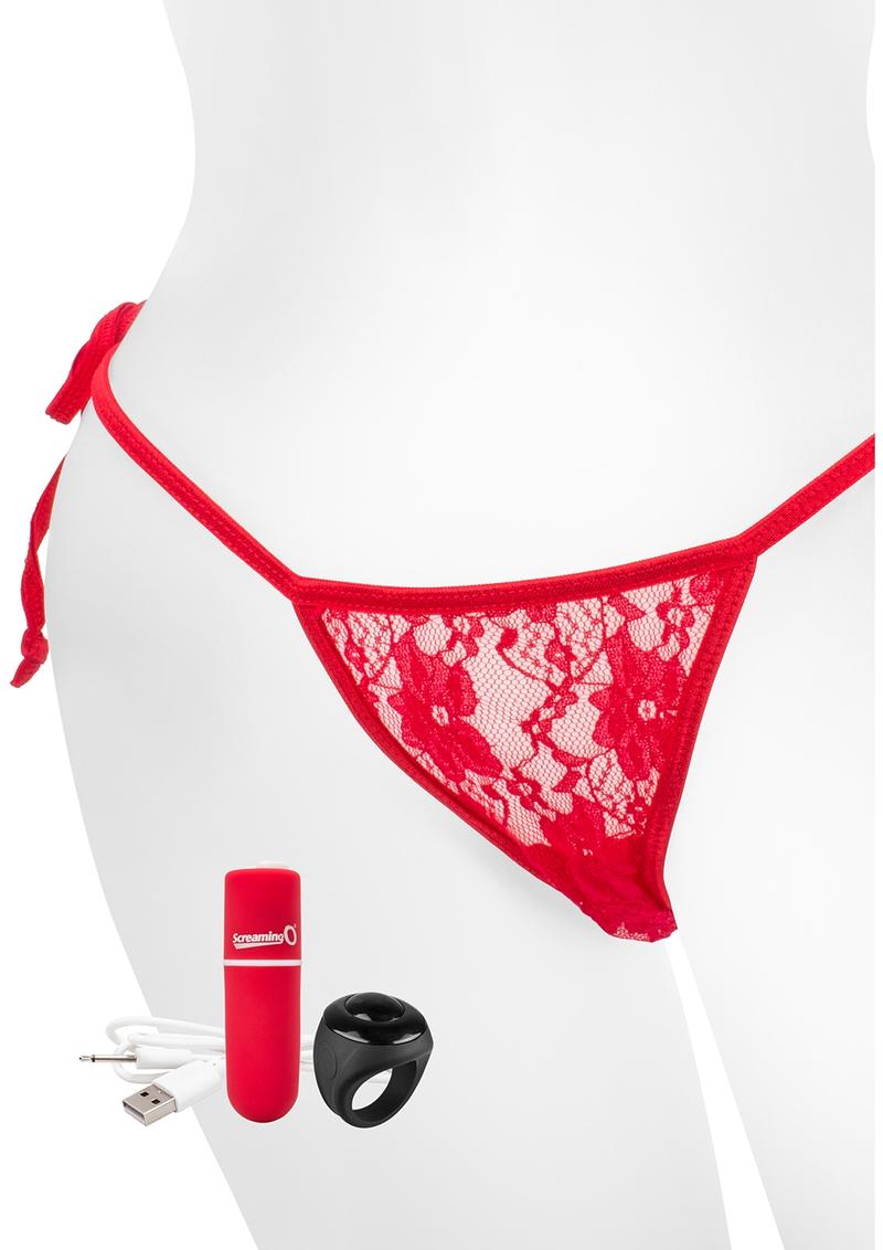 My Secret USB Rechargeable Vibrating Panty Set With Silicone Remote Control Ring Waterproof Red