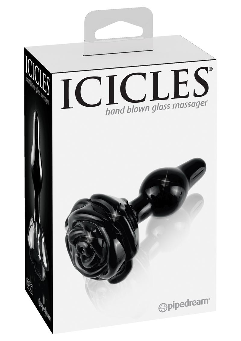 Icicles No 77 Glass Anal Plug Black 2.4 Inch