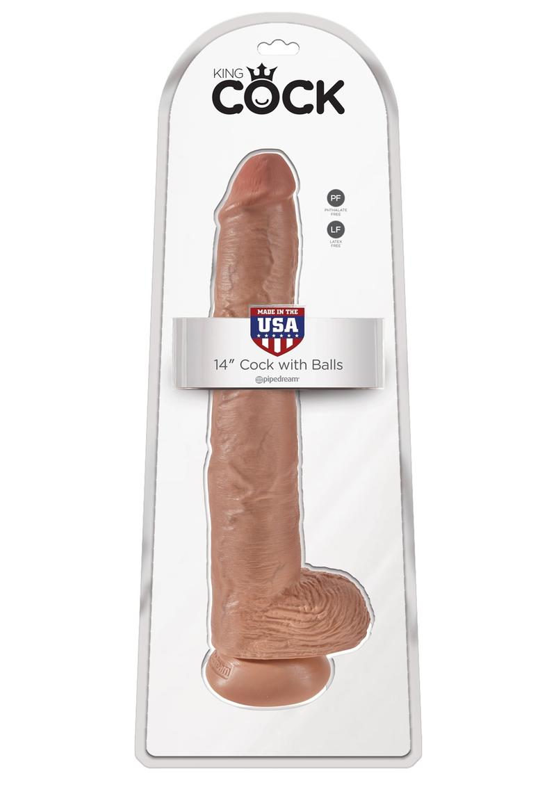 King Cock Realistic Dildo With Balls Tan 14 Inch