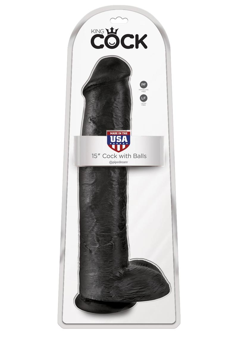 King Cock Realistic Dildo With Balls Black 15 Inch