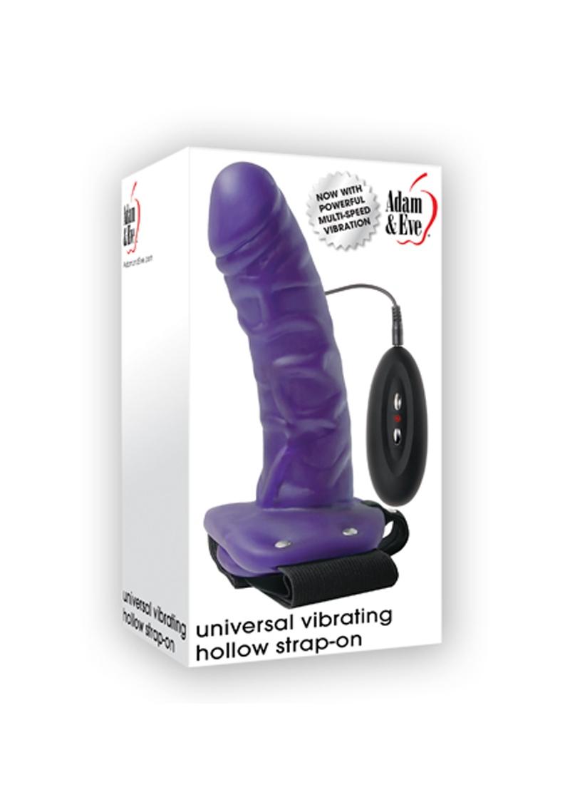 Adam and Eve Universal Vibrating Hollow Strap-On Dildo With Wired Remote Control Waterproof Purple 6 Inch