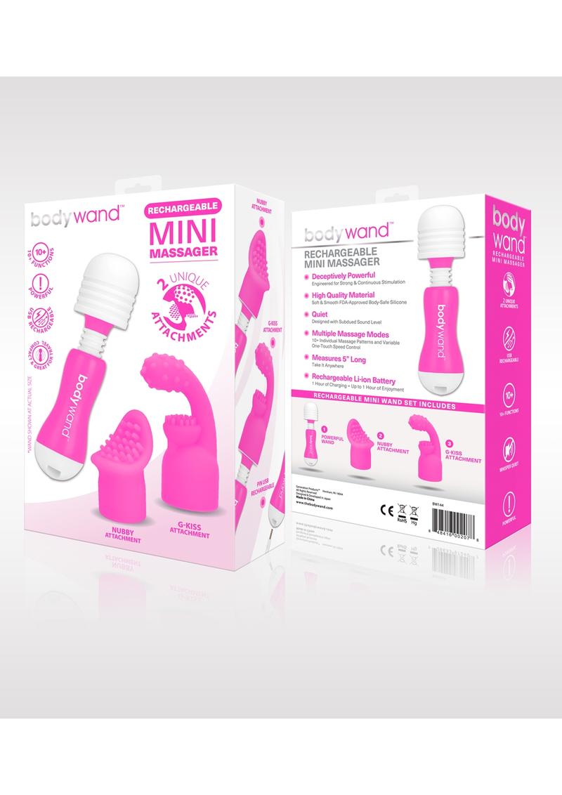 Bodywand Rechargeable Mini Massager Silicone With Two Attachments Pink