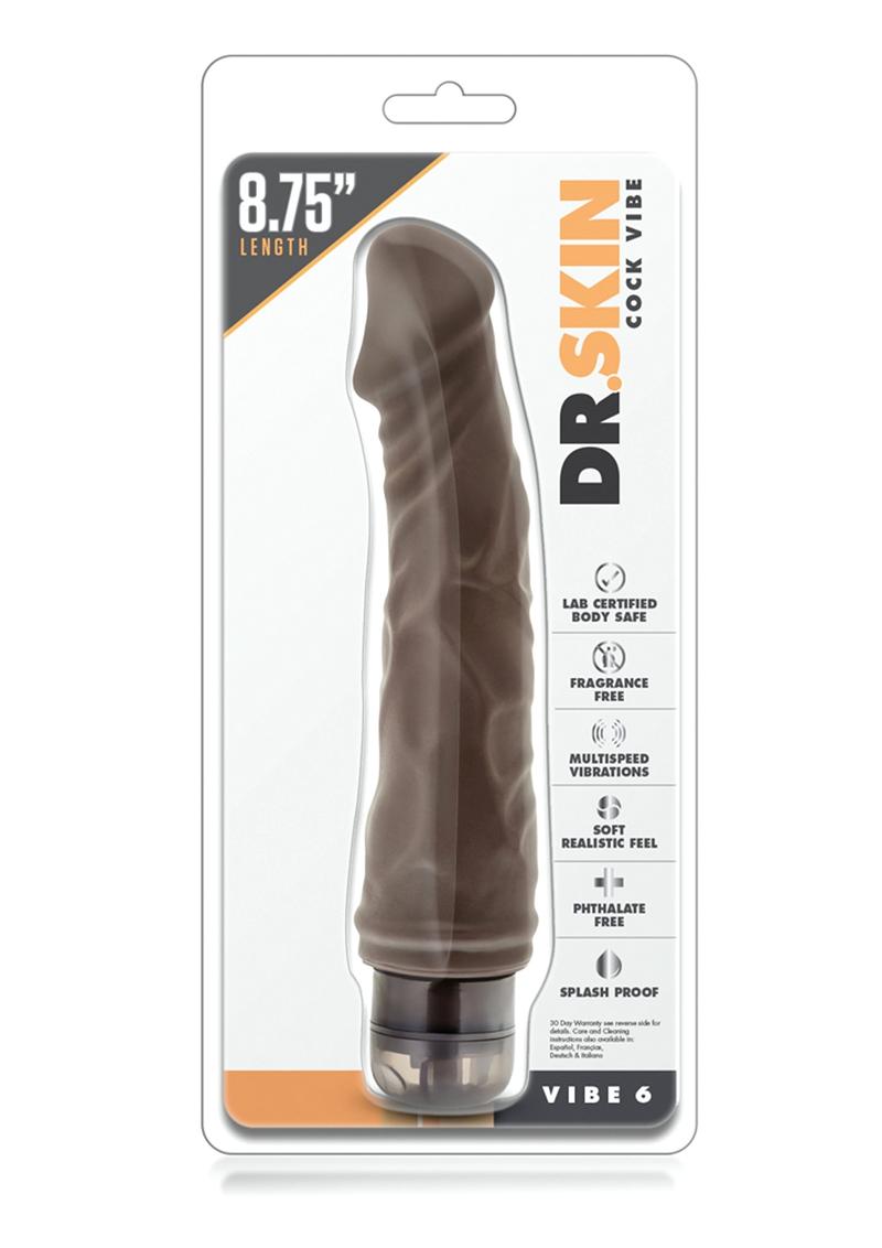 Dr. Skin Cock Vibe 6 Realistic Vibrator Splashproof Chocolate 8.75 Inch