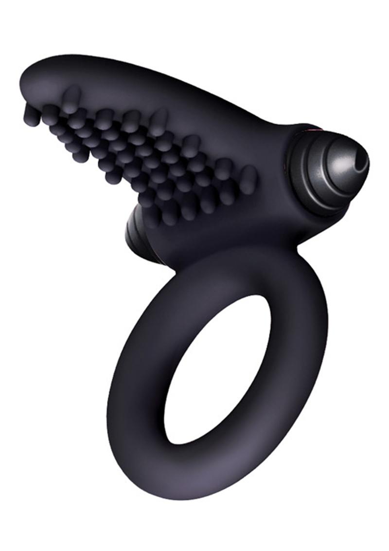 S Bullet Ring Tongue Silicone Vibrating Ring Black 2.5 Inches
