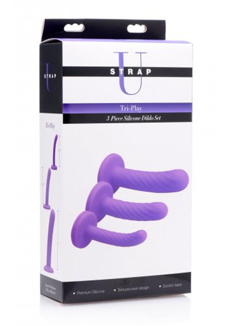 Strap U Tri Play 3 Piece Silicone Dildo Set Purple