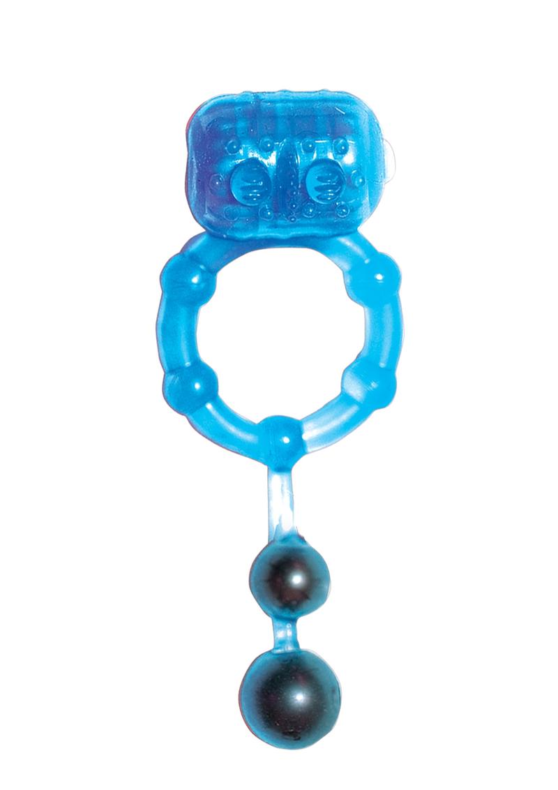 The Best Of Macho Ultra Erection Keeper Vibrating Silicone Cock Ring W/Dangling Balls Waterproof Blue