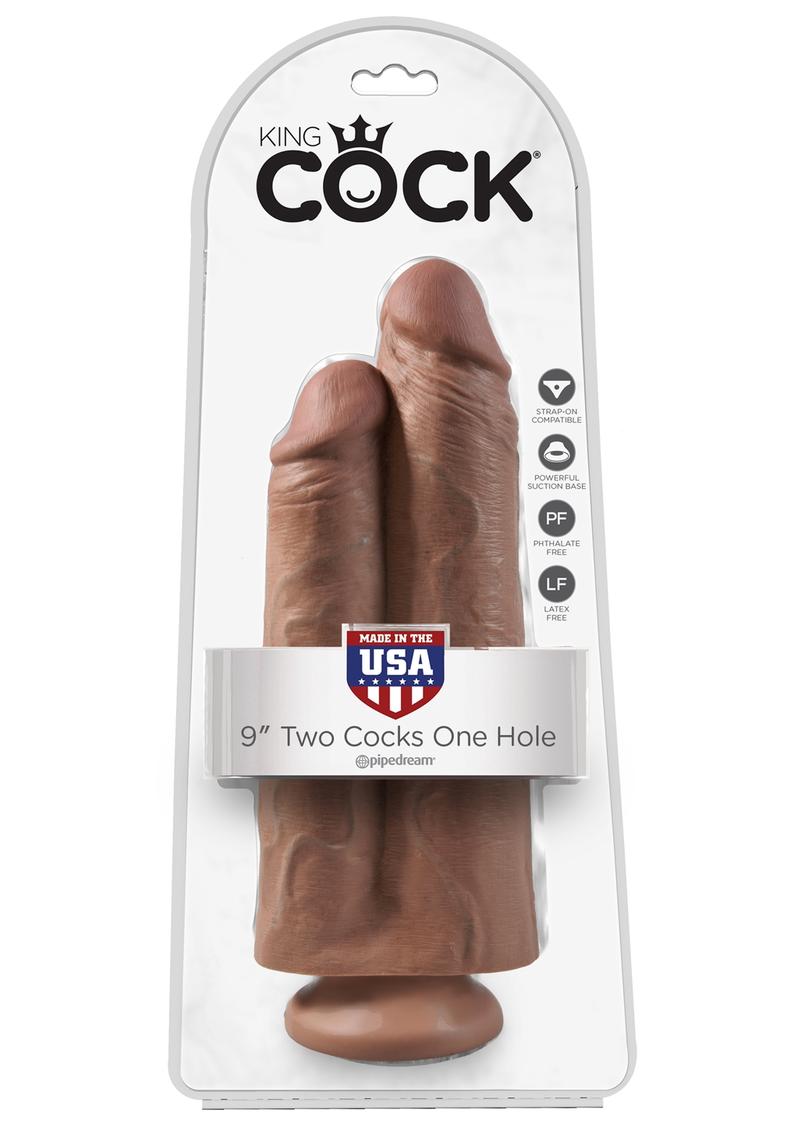 King Cock Two Cocks One Hole Realistic Dildo Tan 9 Inch