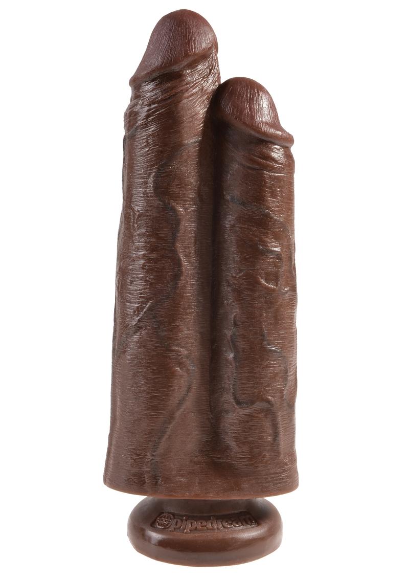 King Cock Two Cocks One Hole Realistic Dildo Brown 9 Inch