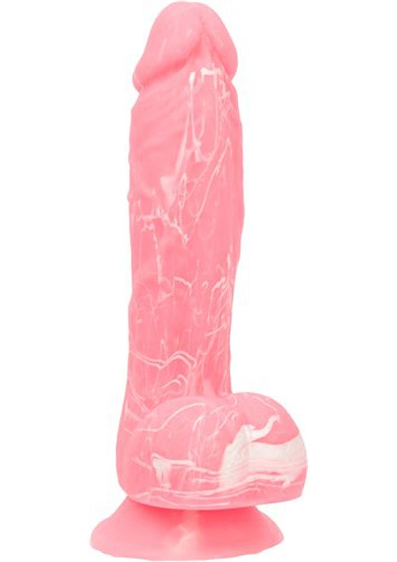 Addiction Toy Collection Brandon Silicone Realistic Dildo With Balls Glow In The Dark Pink 7.5 Inch