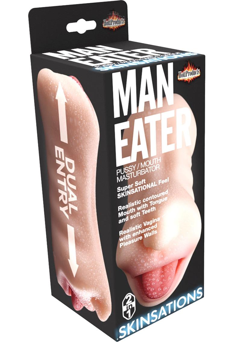 Skinsations Man Eater Pussy/Mouth Masturbator Textured Dual Entry Stroker Flesh