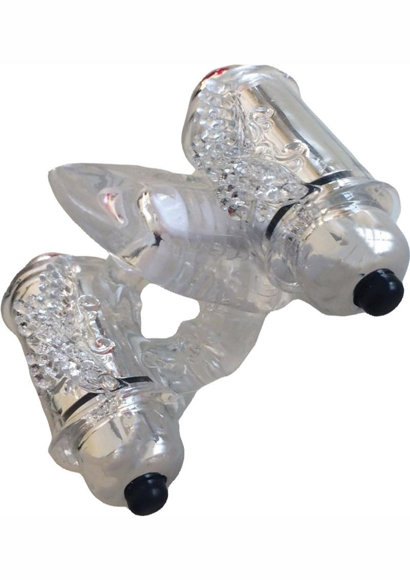 Wet Dreams Double Down Triple Motor Cockring With Vibrating Stimulating Tongue Waterproof Clear