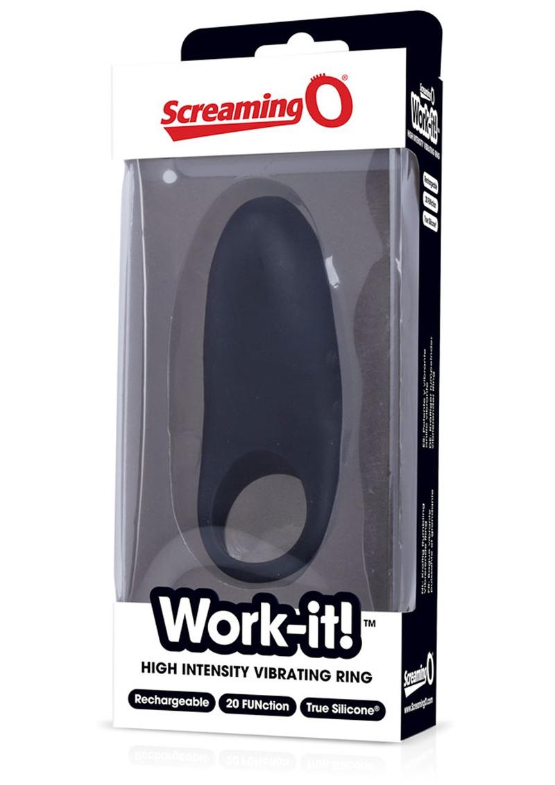 Work It USB Rechargeable Silicone Vibrating C-Ring Waterproof Black