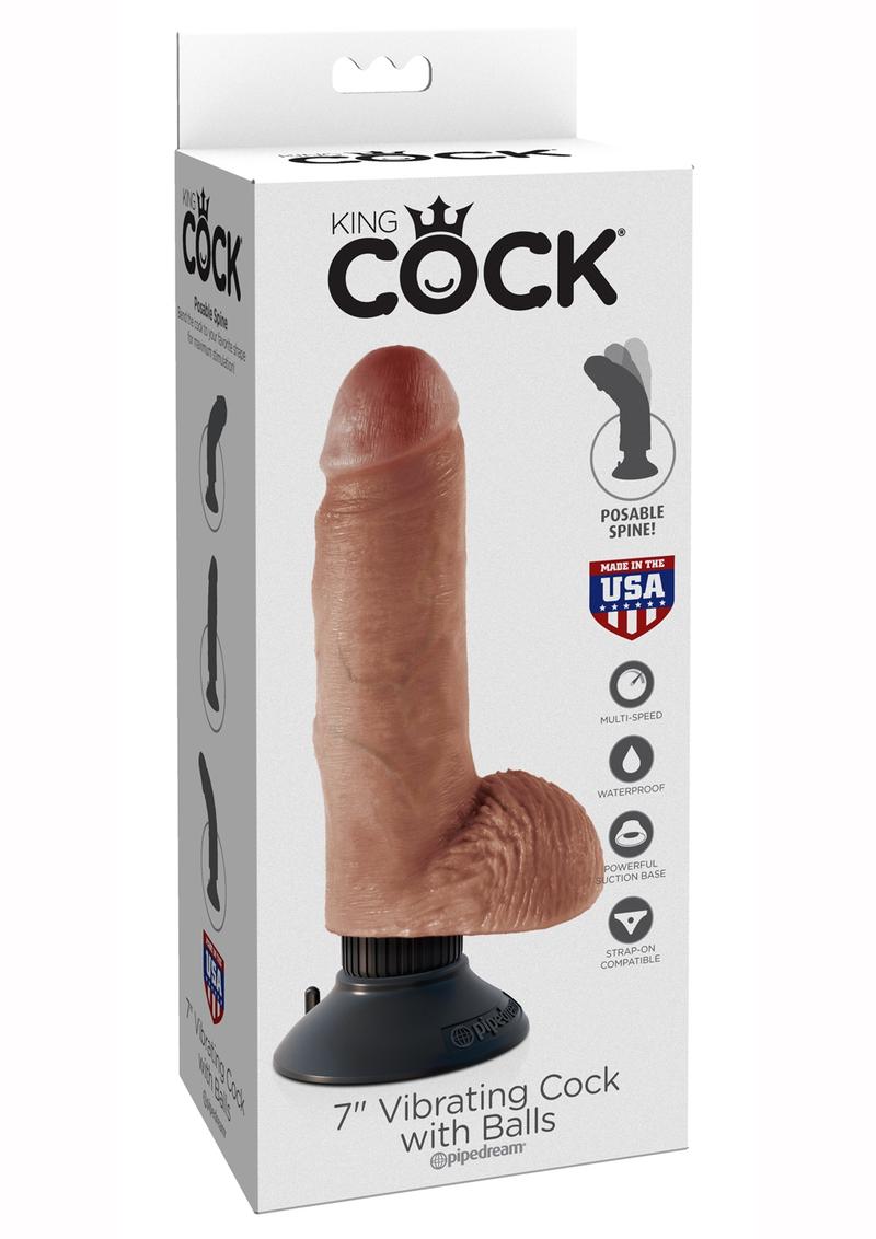 King Cock Vibrating Cock With Balls Waterproof Flesh 7 Inches