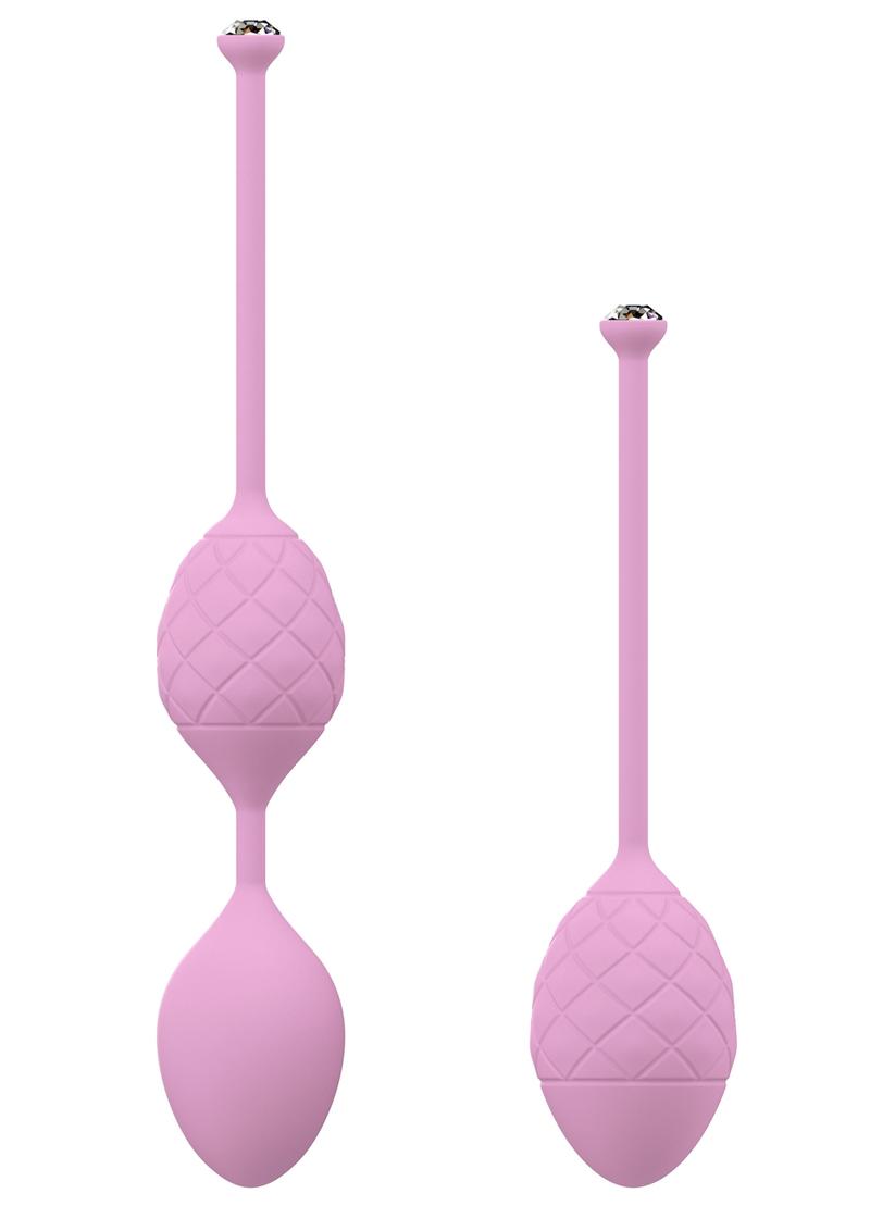 Pillow Talk Luxurious Pleasure Balls Silicone Textured Weighted Kegel BallsWith Swarovski Crystal Pink 7.99 Inch