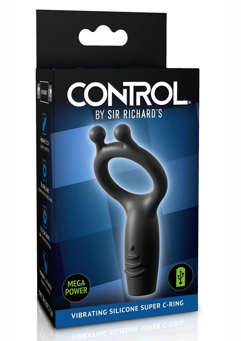 Sir Richards Control Vibrating Silicone Super Cock Ring Silicone Rechargeable Waterproof Black