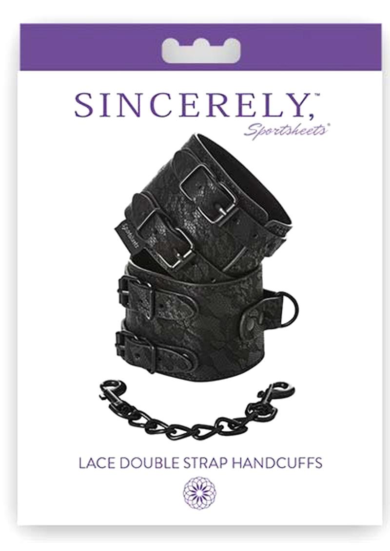Sincerely Sportsheets Lace Double Strap Handcuffs Black