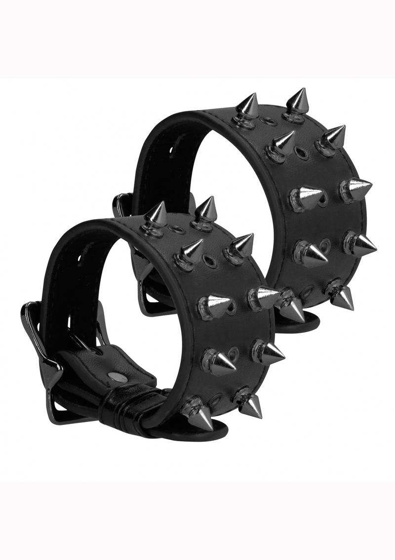 Ouch! Skulls And Bones Spiked Handcuffs Leather Black