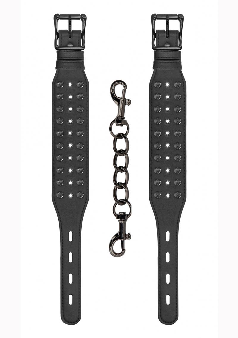 Ouch! Skulls And Bones Spiked Ankle Cuffs Leather Black