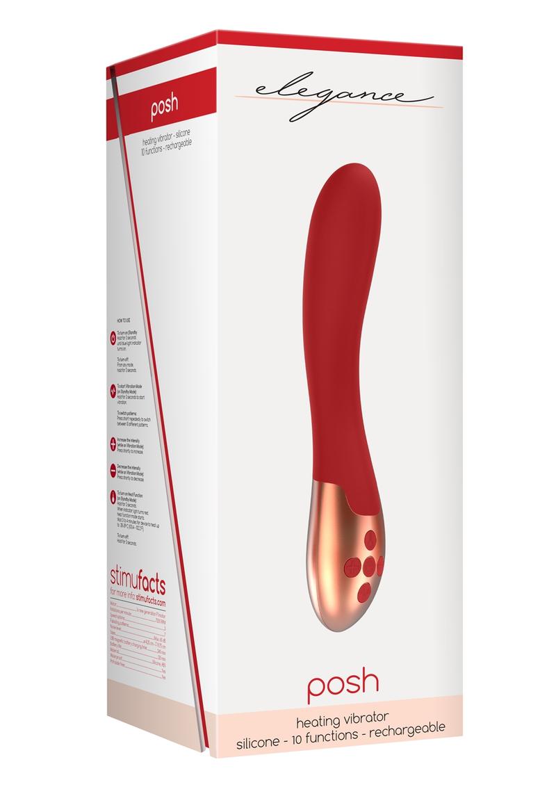 Elegance Posh Silicone Magnetic USB Rechargeable Heating Vibrator Waterproof Red 7.87 Inch