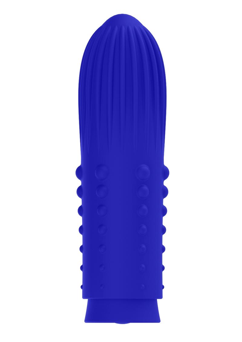 Elegance Lush Turbo Bullet With Ribbed and Dottel Sleeve Silicone USB Magnetic Rechargeable Waterproof Blue 3.85 Inch