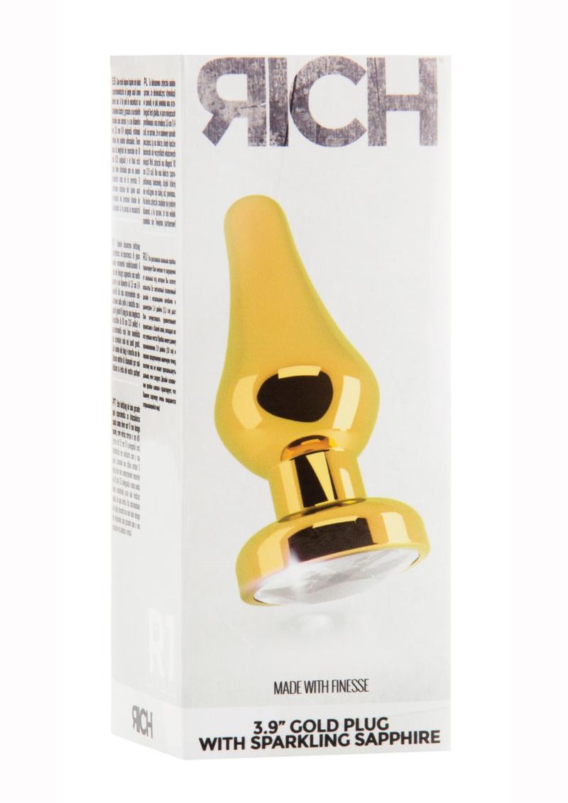 Rich R1 Butt Plug With Sparkling Sapphire Gold 3.9 Inches