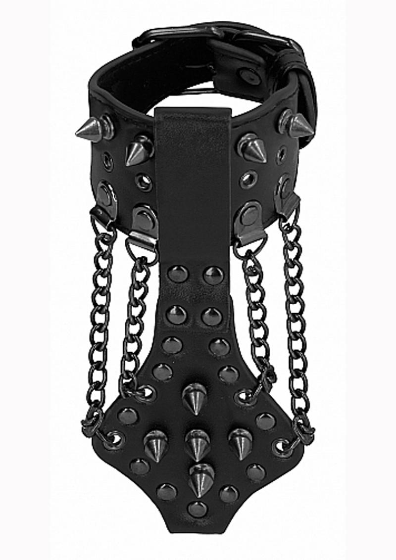 Ouch! Skulls And Bones Spiked Bracelet With Chains Black