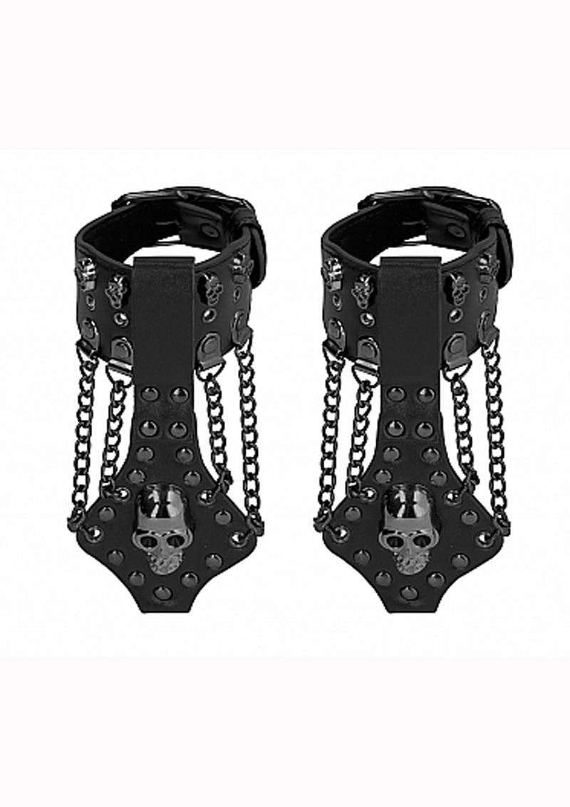 Ouch! Skulls And Bones Skull Handcuffs With Chains Black