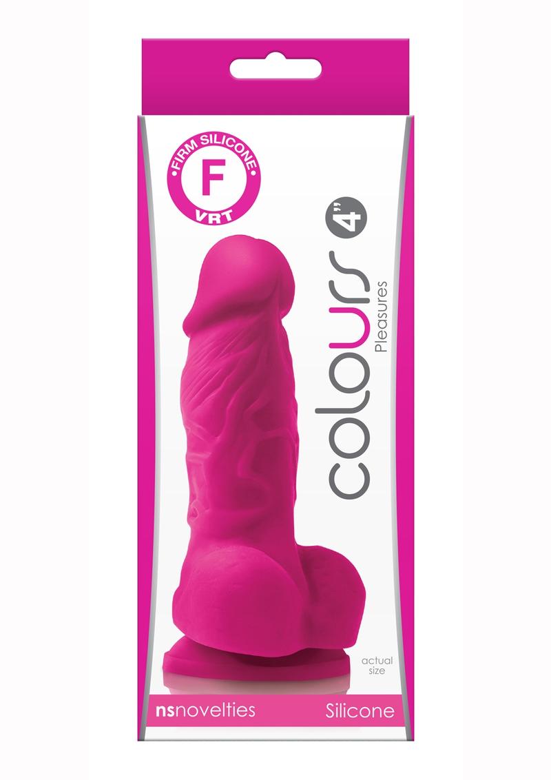 Colours Pleasures 4in Silicone Suction Cup Dildo With Balls - Pink