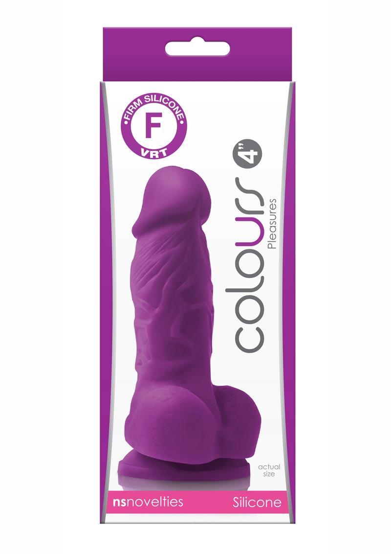 Colours Pleasures 4in Silicone Suction Cup Dildo With Balls - Purple
