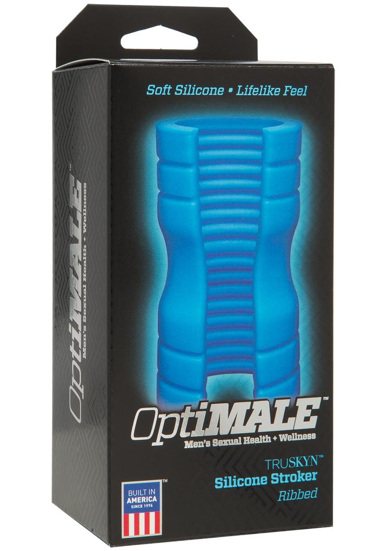 OptiMale Truskyn Silicone Stroker Ribbed Blue 4 Inch