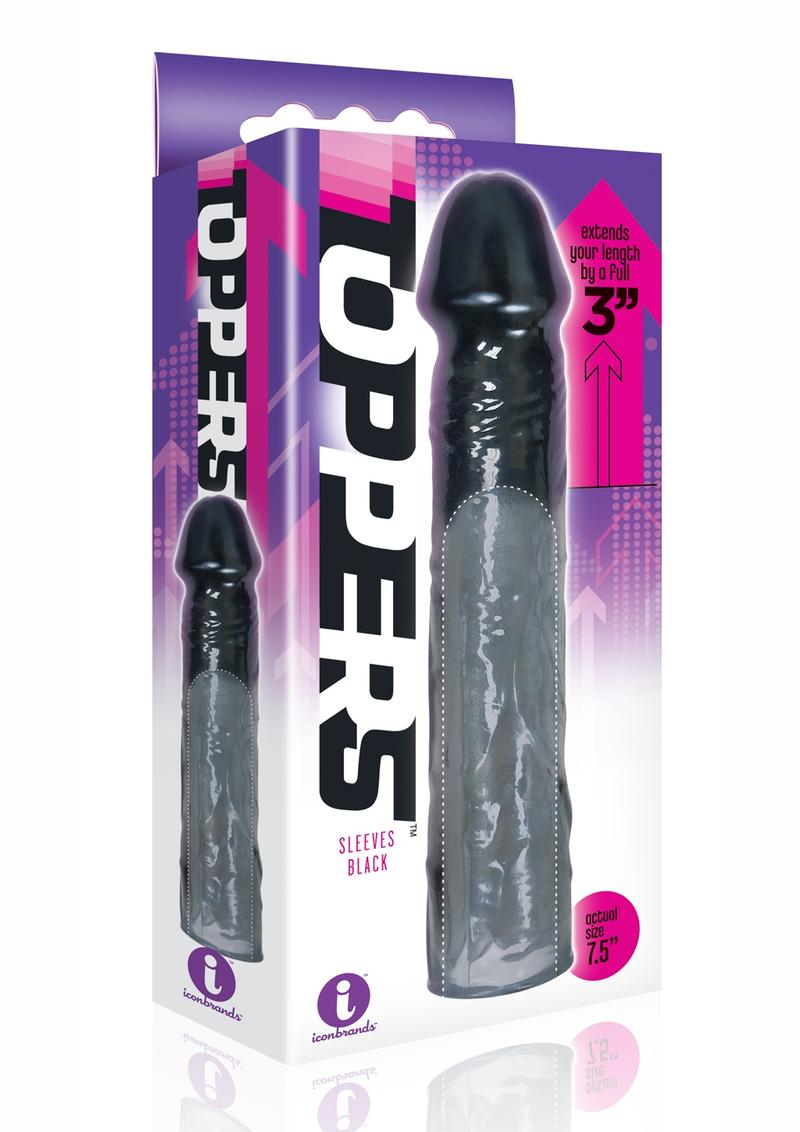 The 9`s Toppers Penis Extension Sleeve Waterproof Black Adds 3 Inches