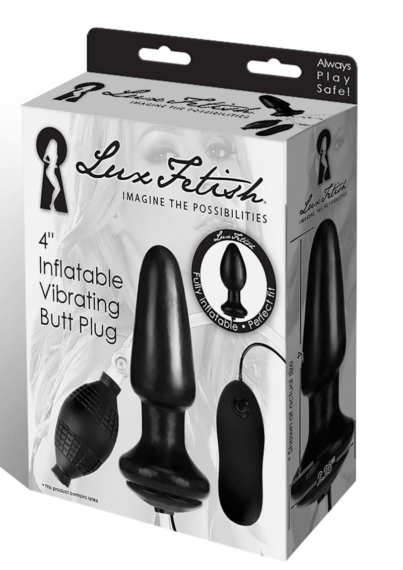 Lux Fetish Latex Inflatable Vibrating Butt Plug With Wired Remote Control Black 4 Inch