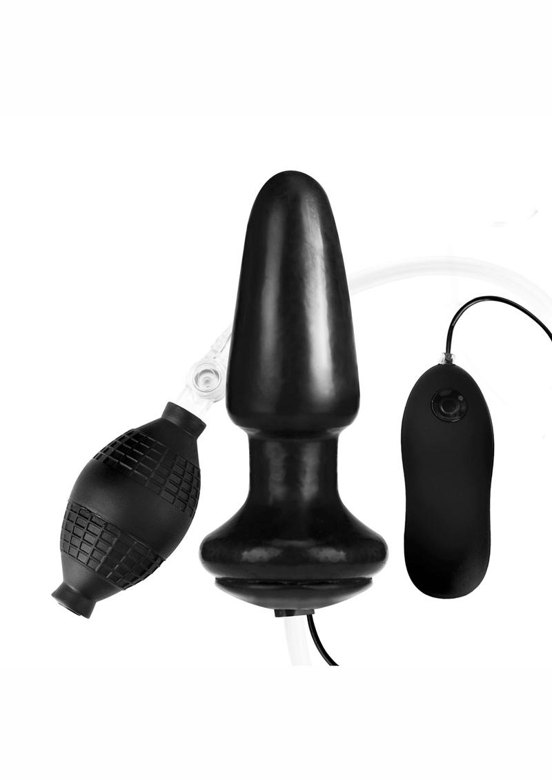 Lux Fetish Latex Inflatable Vibrating Butt Plug With Wired Remote Control Black 4 Inch