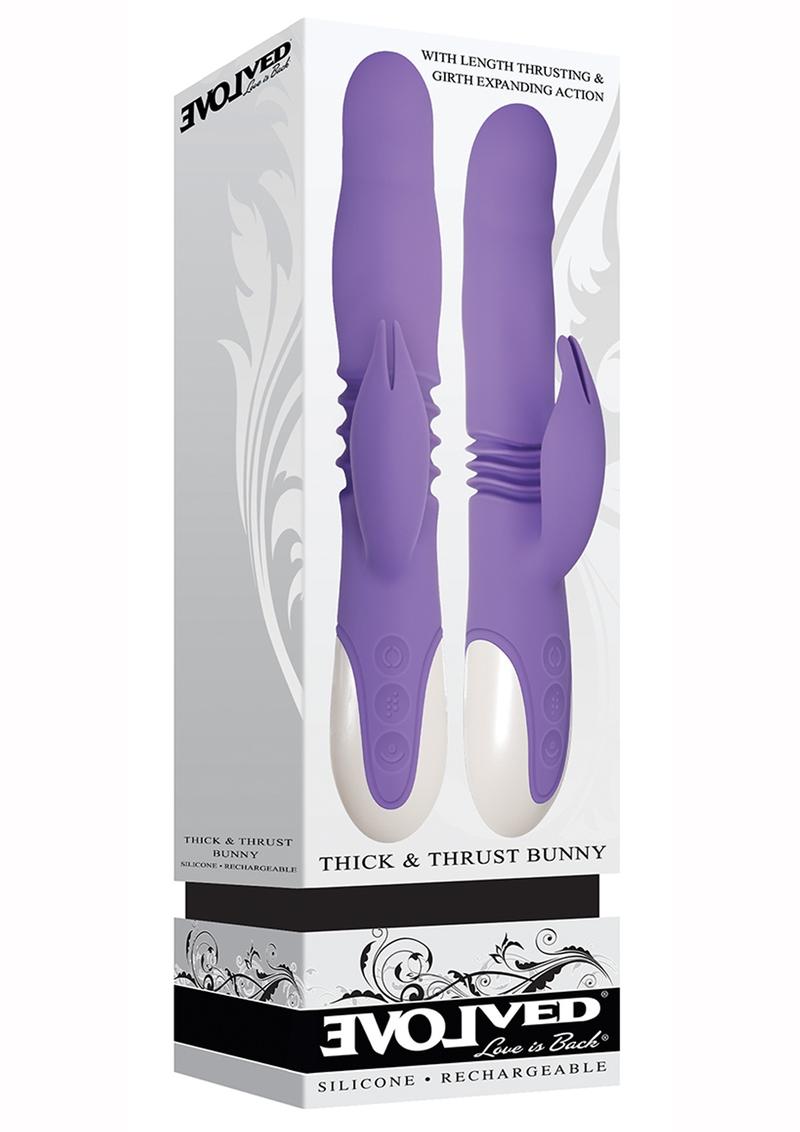 Thick and Thrust Bunny With Length Thrusting And Girth Expanding Action Silicone USB Rechargeable Dual Vibe Waterproof Lavender