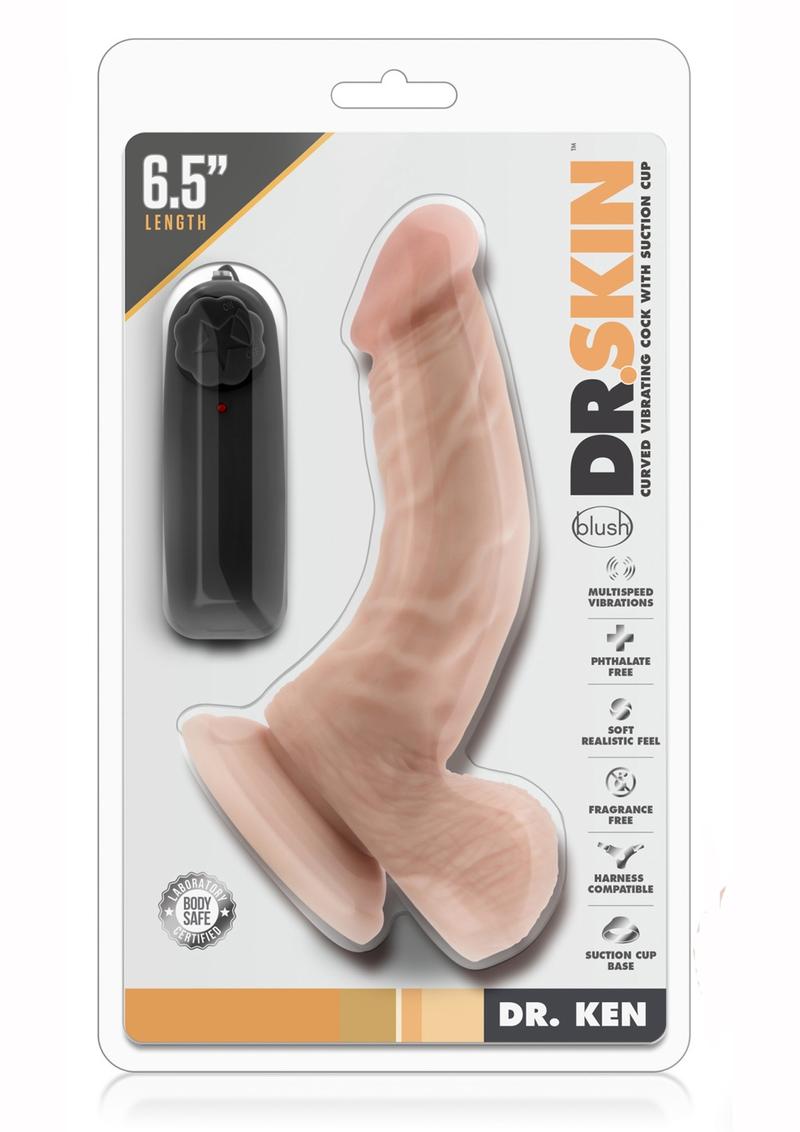 Dr Skin Dr Ken Dildo With Balls 6.5in Vibrating With Wired Remote - Vanilla