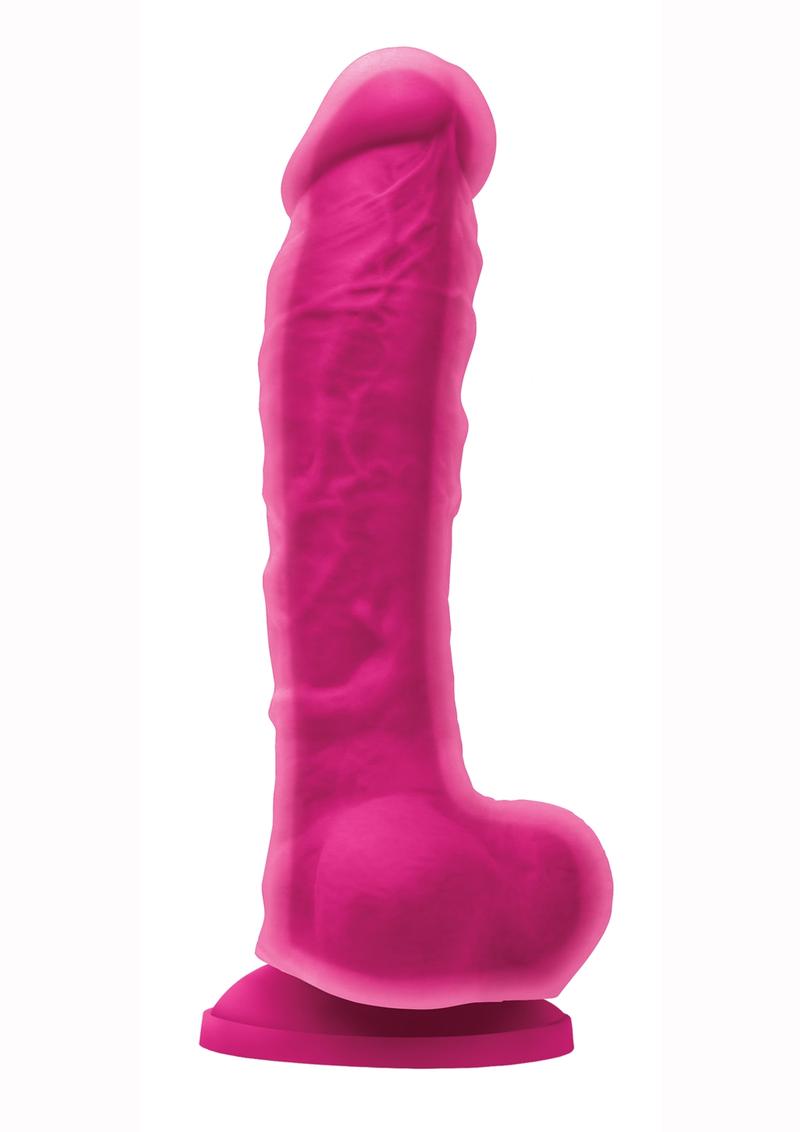 Colours Dual Density 8in Silicone Suction Cup Dildo With Balls - Pink