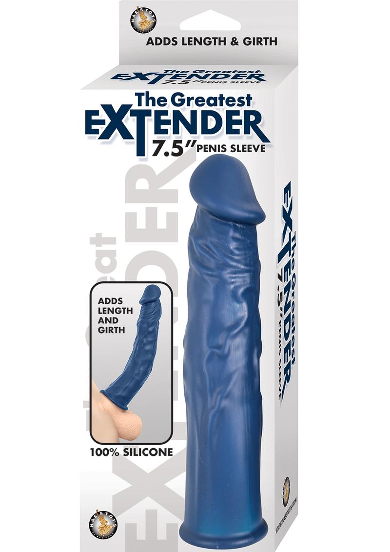The Greatest Extender Penis Sleeve Silicone Realistic Waterproof Blue 7.5 Inch
