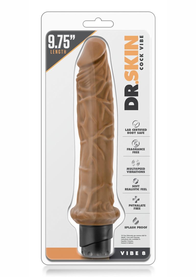 Dr. Skin Cock Vibe 8 Realistic Vibrator Splashproof Mocha 9.75 Inch