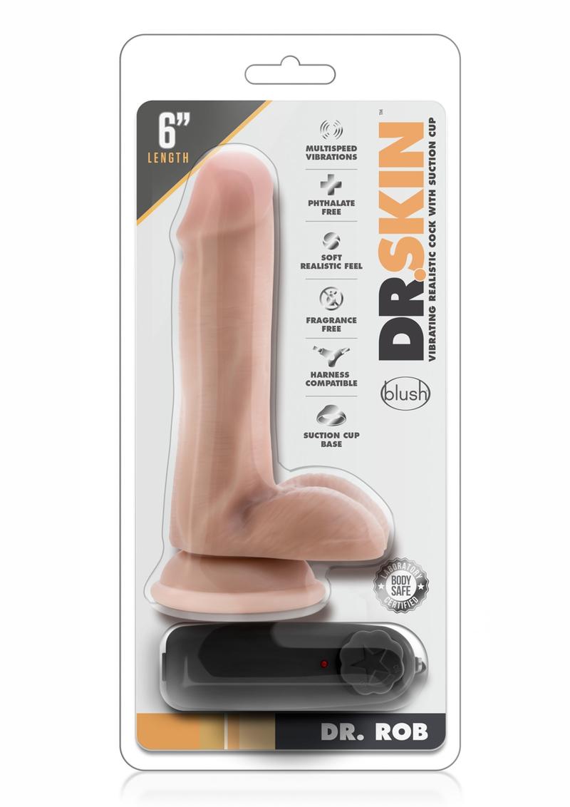 Dr Skin Dr Rob Dildo With Balls 6in Vibrating With Wired Remote - Vanilla