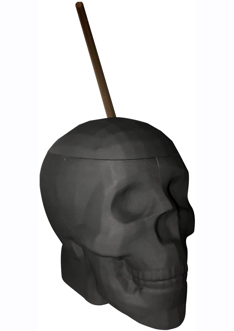 Black Matte Skull Cup With Plastic Straw 22 Ounces