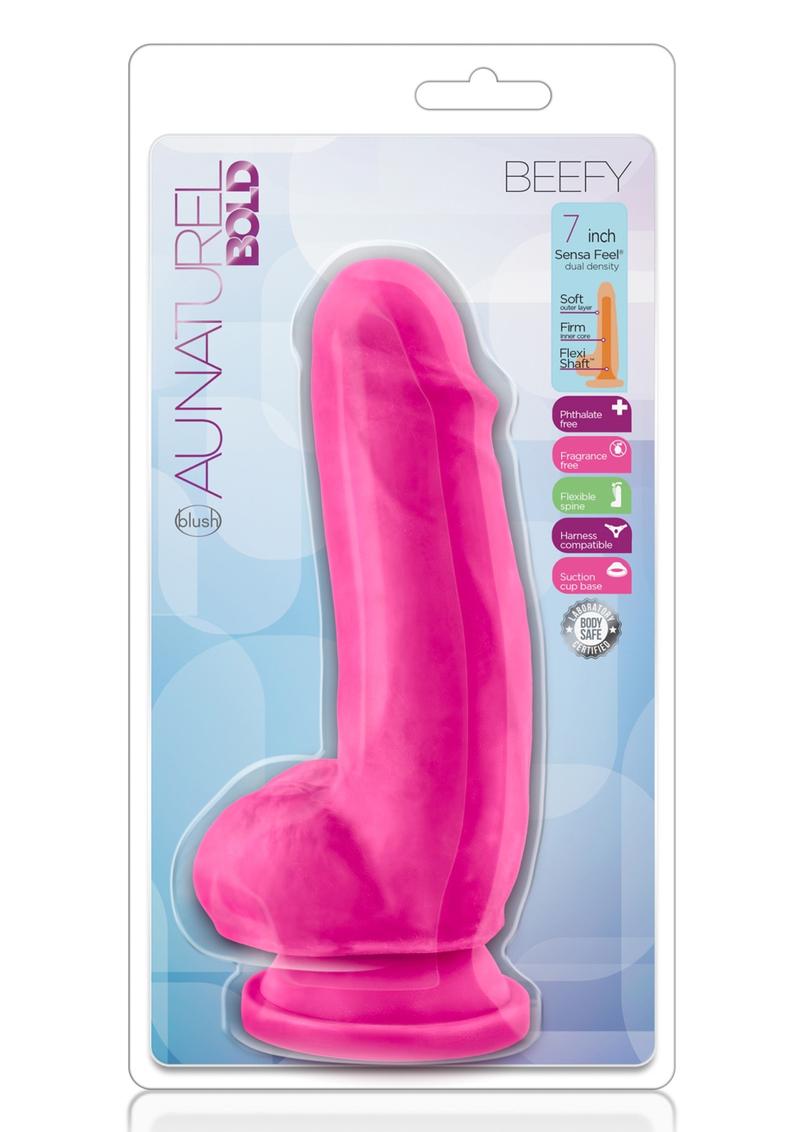 Au Naturel Bold Beefy Dildo 7 inch Suction Cup Non Vibrating Pink