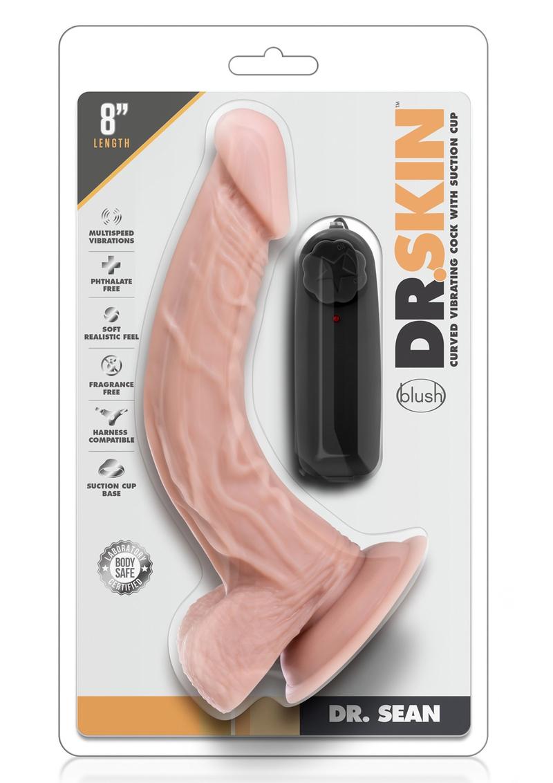 Dr Skin Dr Sean Dildo With Balls 8in Vibrating With Wired Remote - Vanilla