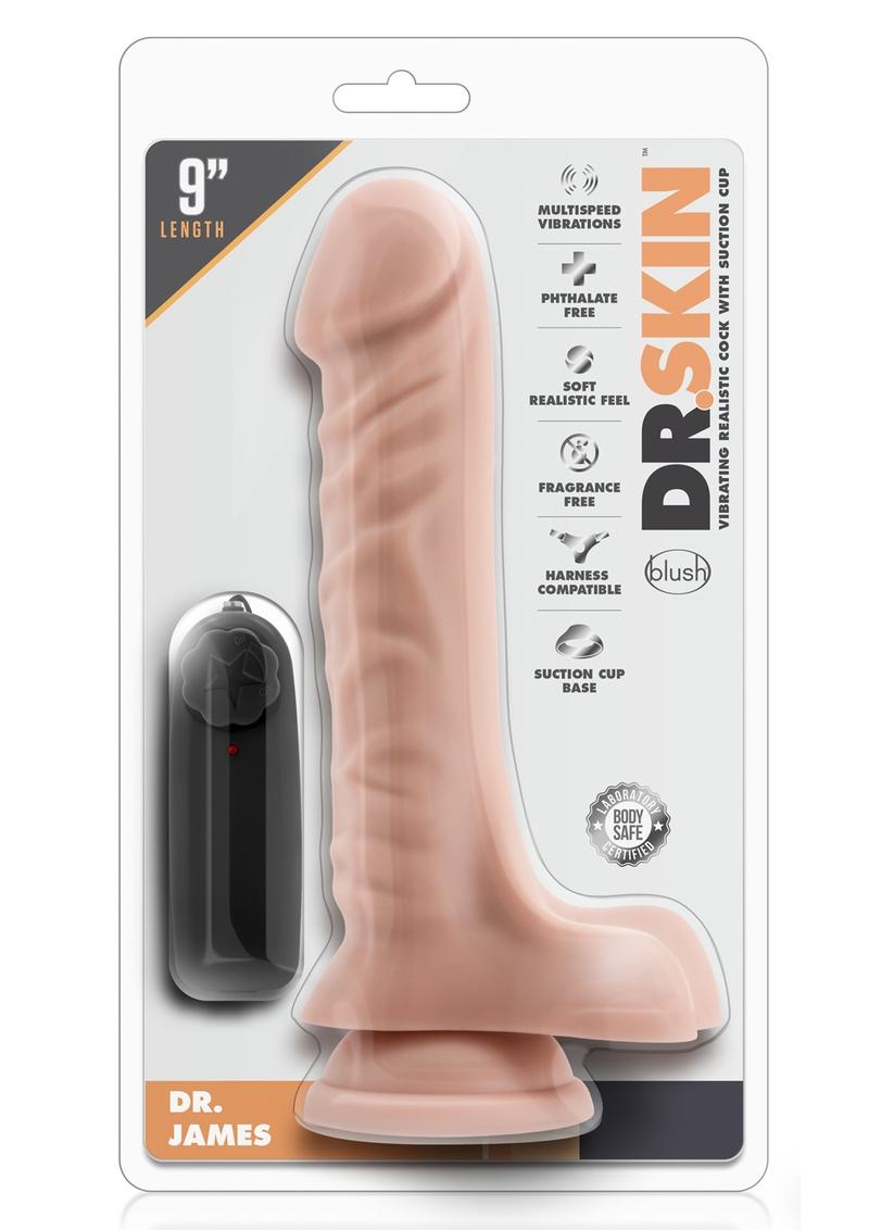 Dr Skin Dr James Dildo With Balls 9in Vibrating With Wired Remote - Vanilla