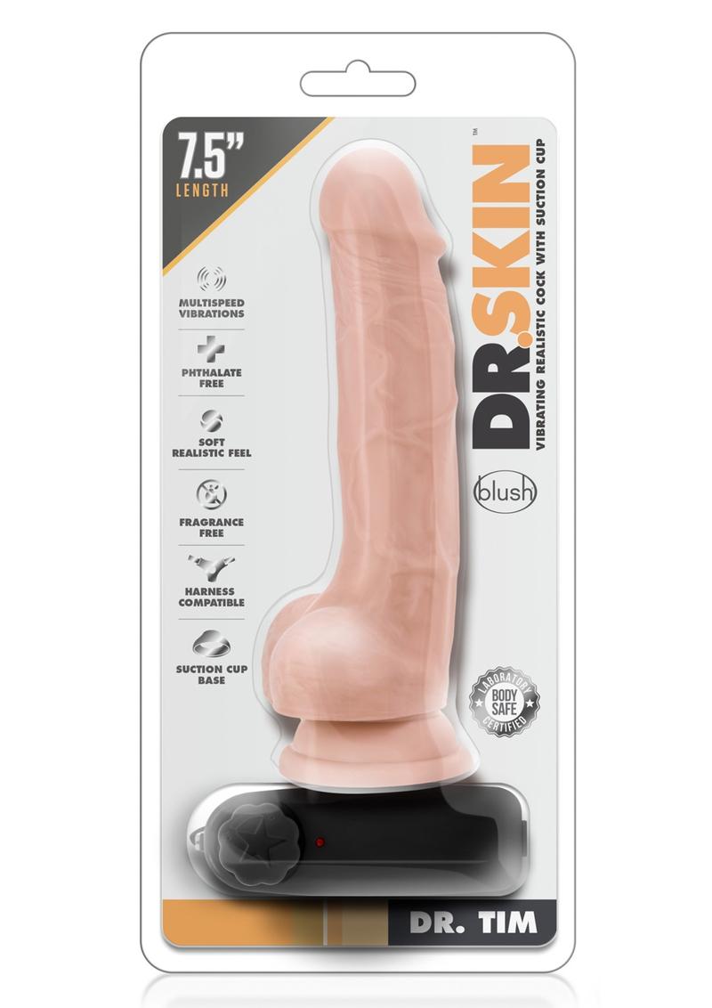 Dr Skin Dr Tim Dildo With Balls 7.5in Vibrating With Wired Remote - Vanilla