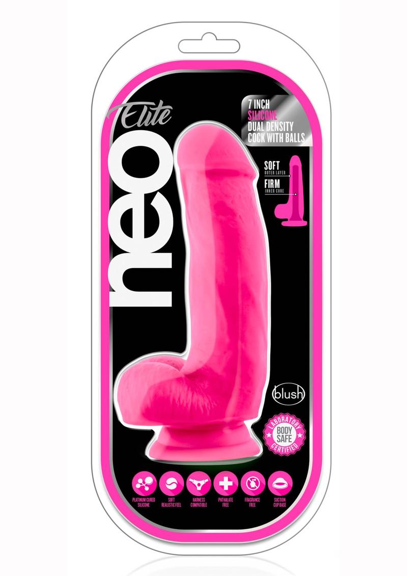 Neo Elite Dual Density Realistic Cock With Balls Suction Base Silicone Pink 7 Inch
